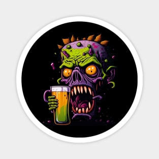 Halloween Zombie With A Beer Mug Magnet